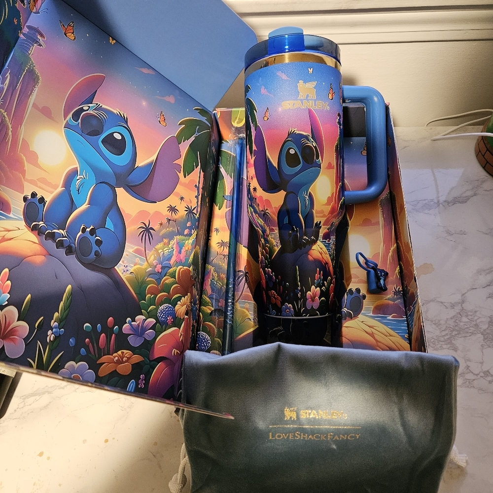 Custom Stitch Stanley 40ozTumbler With Gift Box, Dust Bag, Straw And Straw Cover